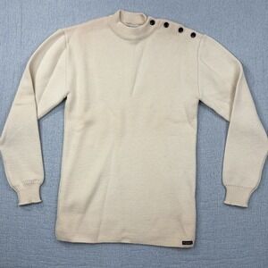 Saint James French Wool Ivory Cancale Fisherman Sweater Button Shoulder L16 M42